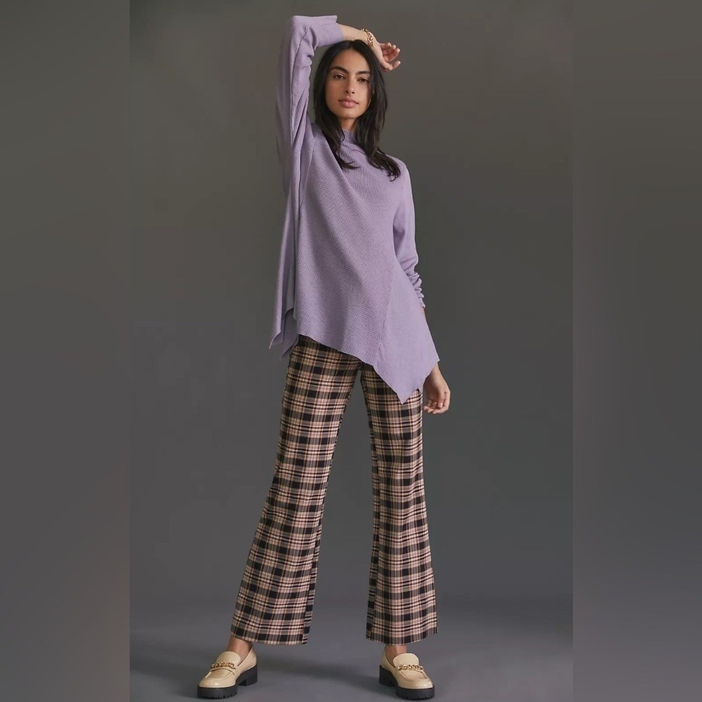 T.la Anthropologie Waffleknit Tunic Top Womens Small Purple Sharkbite Hem Mock